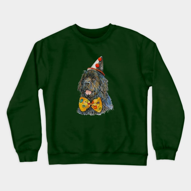 Newfoundland Dog Clown Bow Tie and Hat Crewneck Sweatshirt by Prairie Dog Print